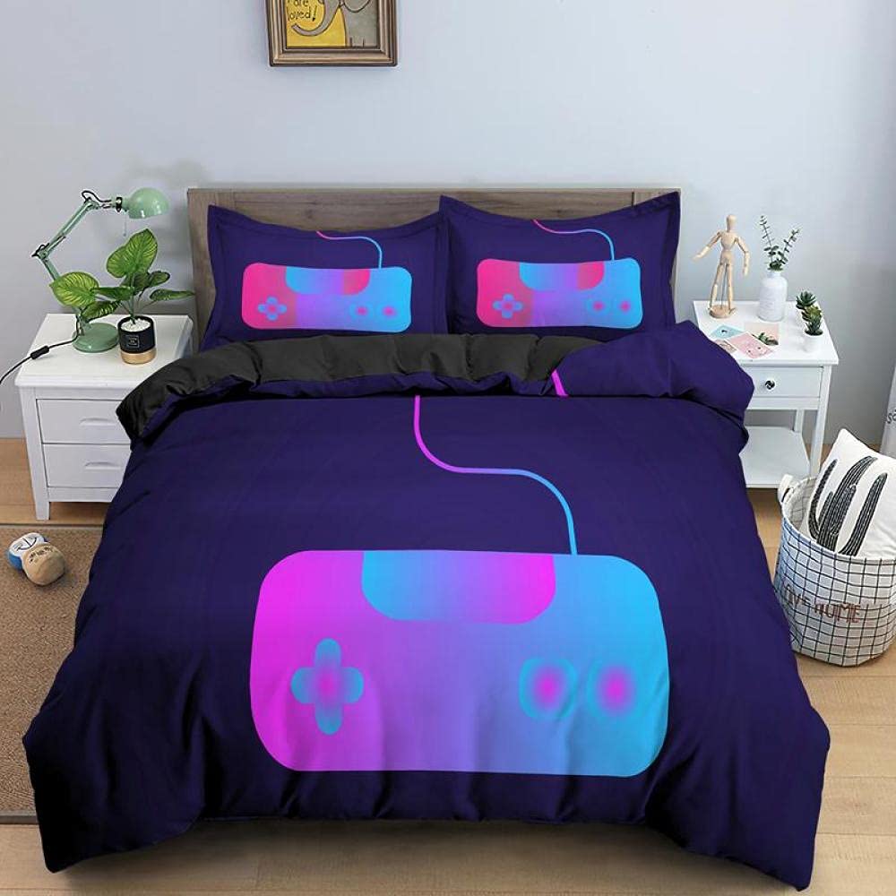 QWFDAQbedding seKing：95 inch x 86.7 inch duvet cover sets, Blue purple cartoon game handle Duvet Cover Set Double, 3 Piece Print Bedding Set Print Duvet Set.1 Quilt Cover with 2 Pillowcases