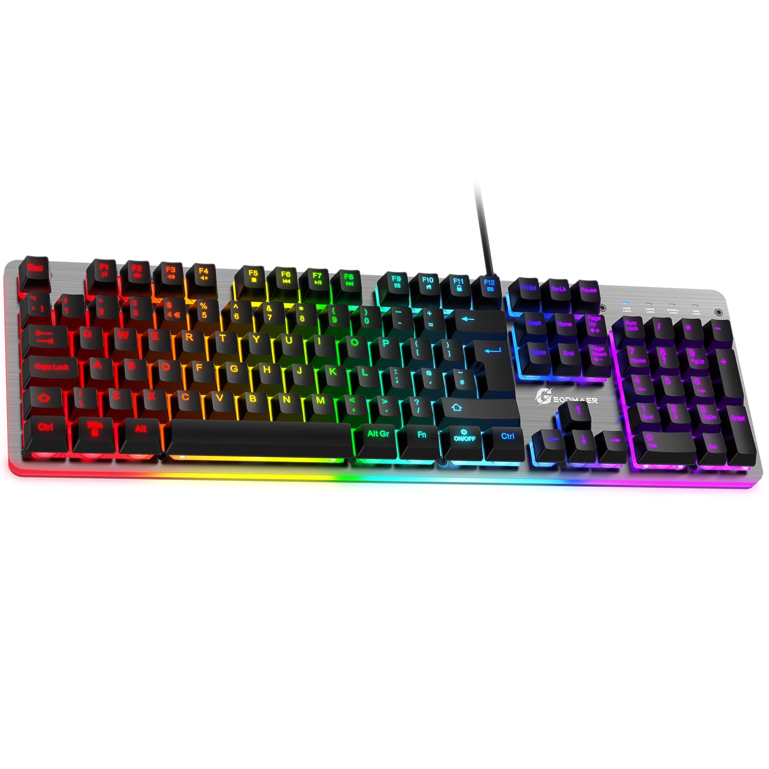RGB Backlit Gaming Keyboard, 104 Keys Wired Gaming Keyboard, 8-Zone RGB Illumination, Metal Top Cover, Programmable Macro Full Size Gaming Keyboard for PC Laptop Mac Xbox