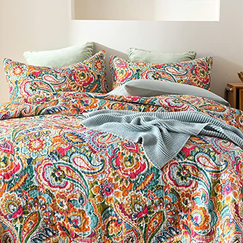 Visimisi Cotton Bedspread Quilt Sets, Reversible Bedding Coverlet Sets Comforter, Gorgeous Red Floral Paisley Bedspread, Queen Size #TOP1