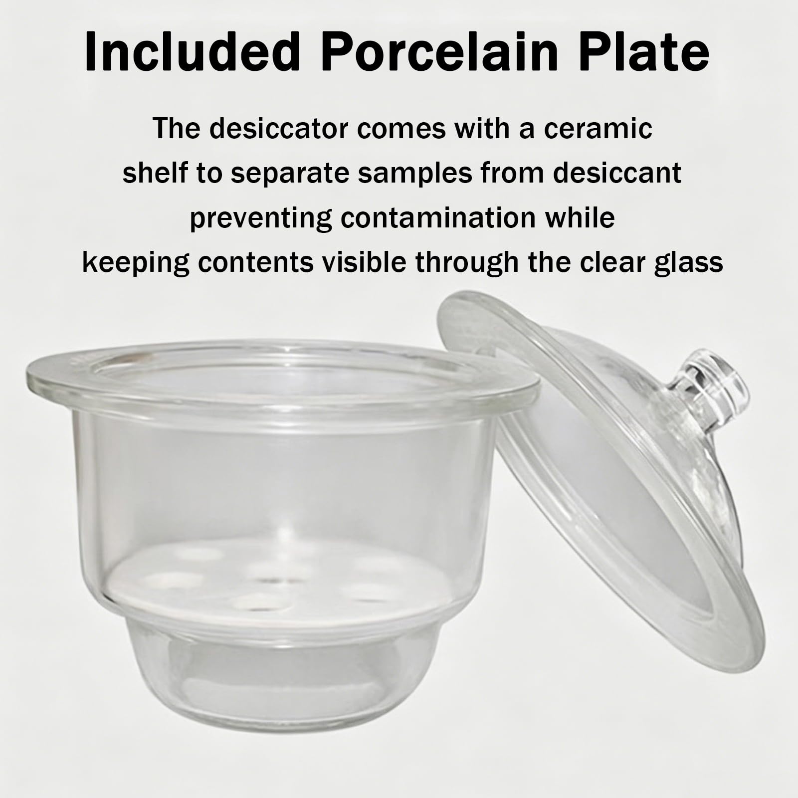 Vakuumkammer aus transparentem Glas, Laborglas-Exsikkatoren mit Porzellan, eingebauter Porzellanplatte, 120 mm-400 mm Innendurchmesser optional, gute Abdichtung, zur Feuchtigkeitsentfernung(120ml)