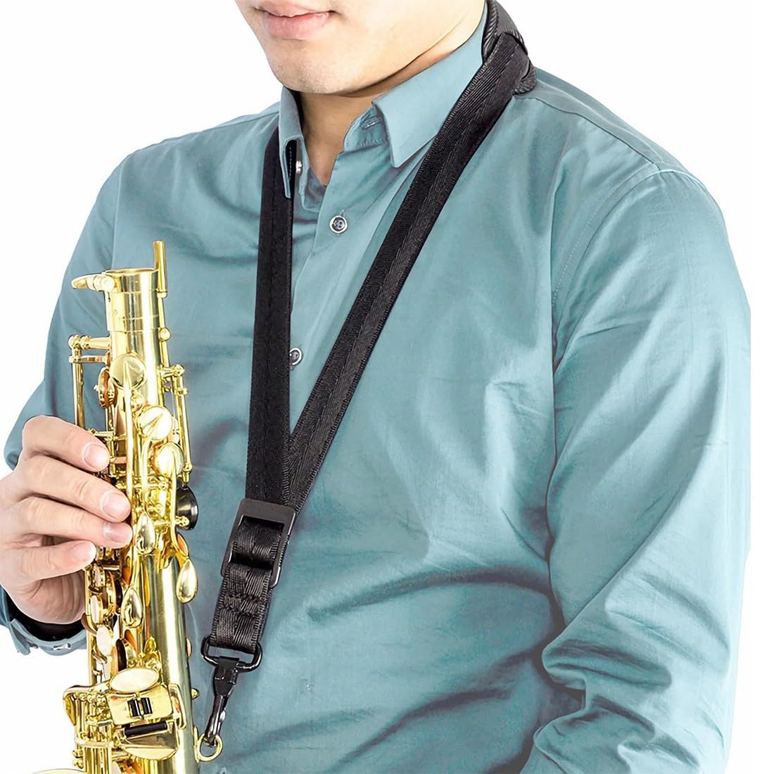 ZKGYUS Sangle de Saxophone, Sangle rembourrée pour saxophone Sax, Ceinture de Sax, Strap avec crochet en métal, Sangle de Portage Noir