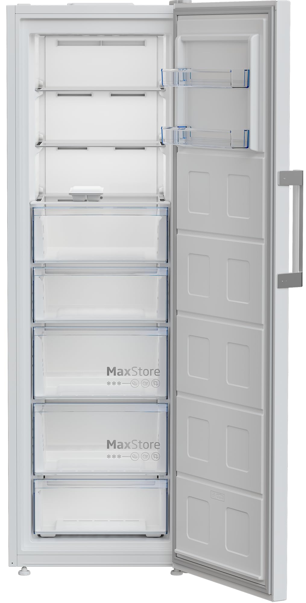 Beko B7RFNE316W Gefrierschrank, 286 l Nettovolumen, No Frost, Schnellgefrierfunktion, Multifunktionsdisplay, 5 Gefrierschubladen + 3 Fächer, 34 dB (A), in unbeheizten Räumen nutzbar, Weiß