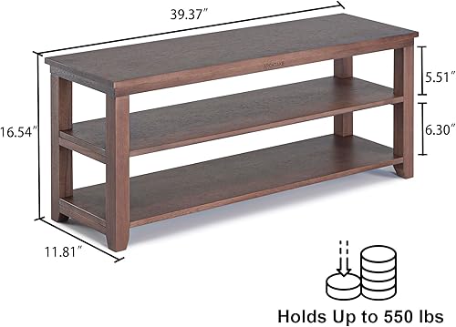 Miniatura 2 de Zapatero de madera resistente de 2 niveles para entrada, sala de estar, dormitorio (marrón, 11.81 x 39.4 x 16.54 pulgadas)
