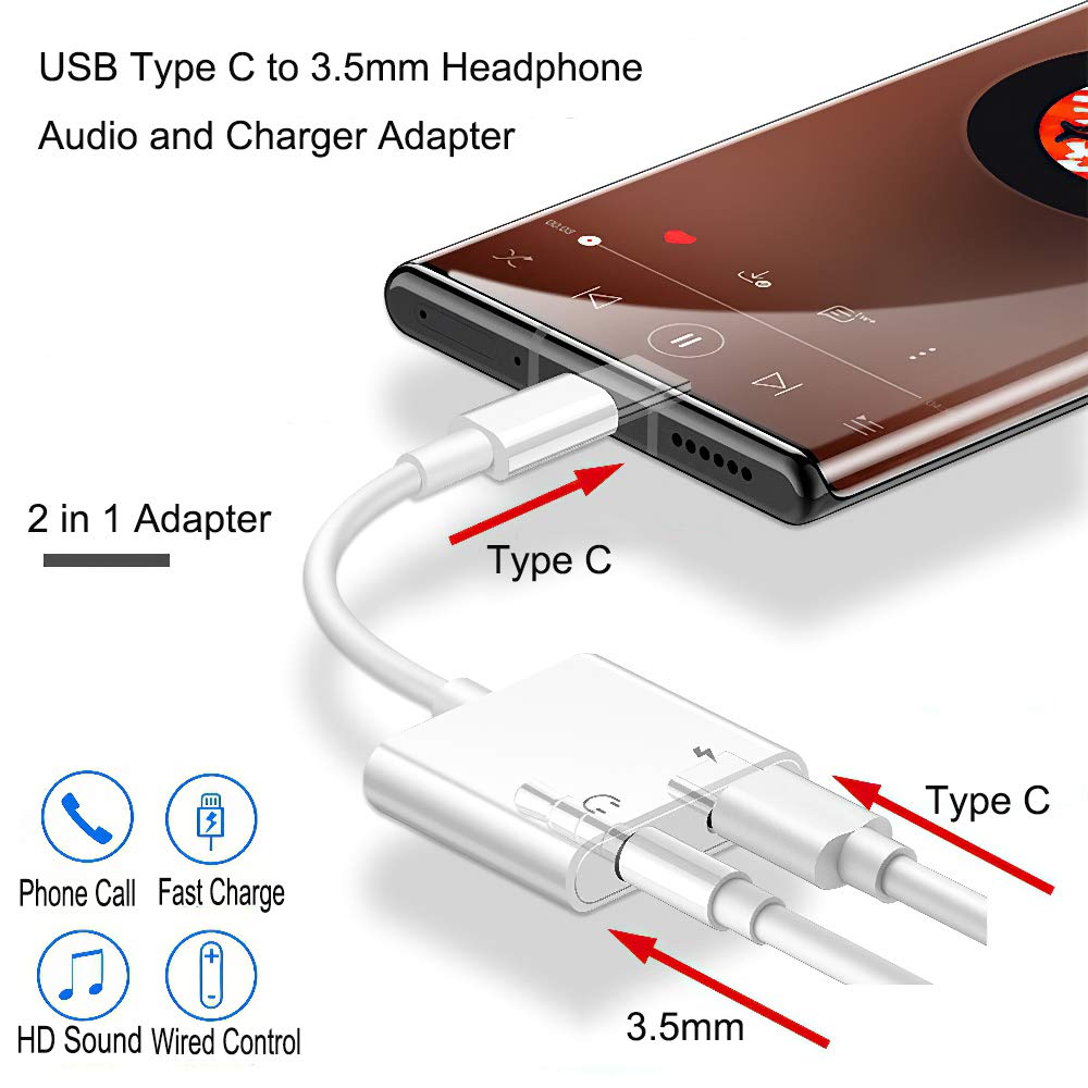 USB Type C to 3.5mm Headphone Audio and Charger Adapter, Support PD & QC Fast Charging, Compatible with Google Pixel 4 4XL 3 3XL 2 2XL, Samsung Galaxy S20/S21 Ultra/Note 20/10 Plus and More
