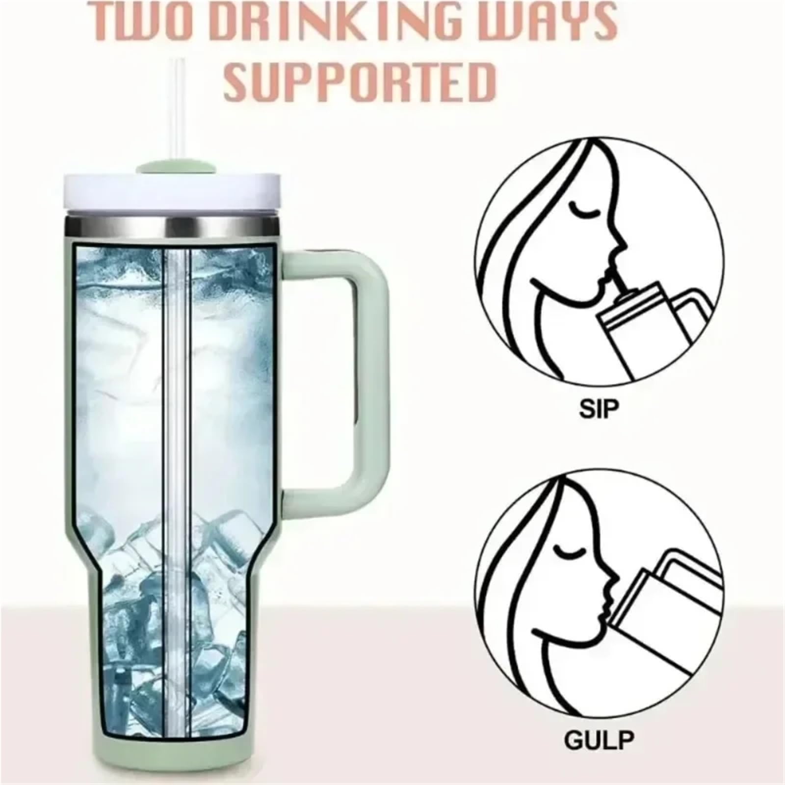 Kubek termiczny, 2 szt., 1,134 ml, izolowany, kubek termiczny z uchwytem, słomka, stal nierdzewna, gorące i zimne napoje kawowe (biały)