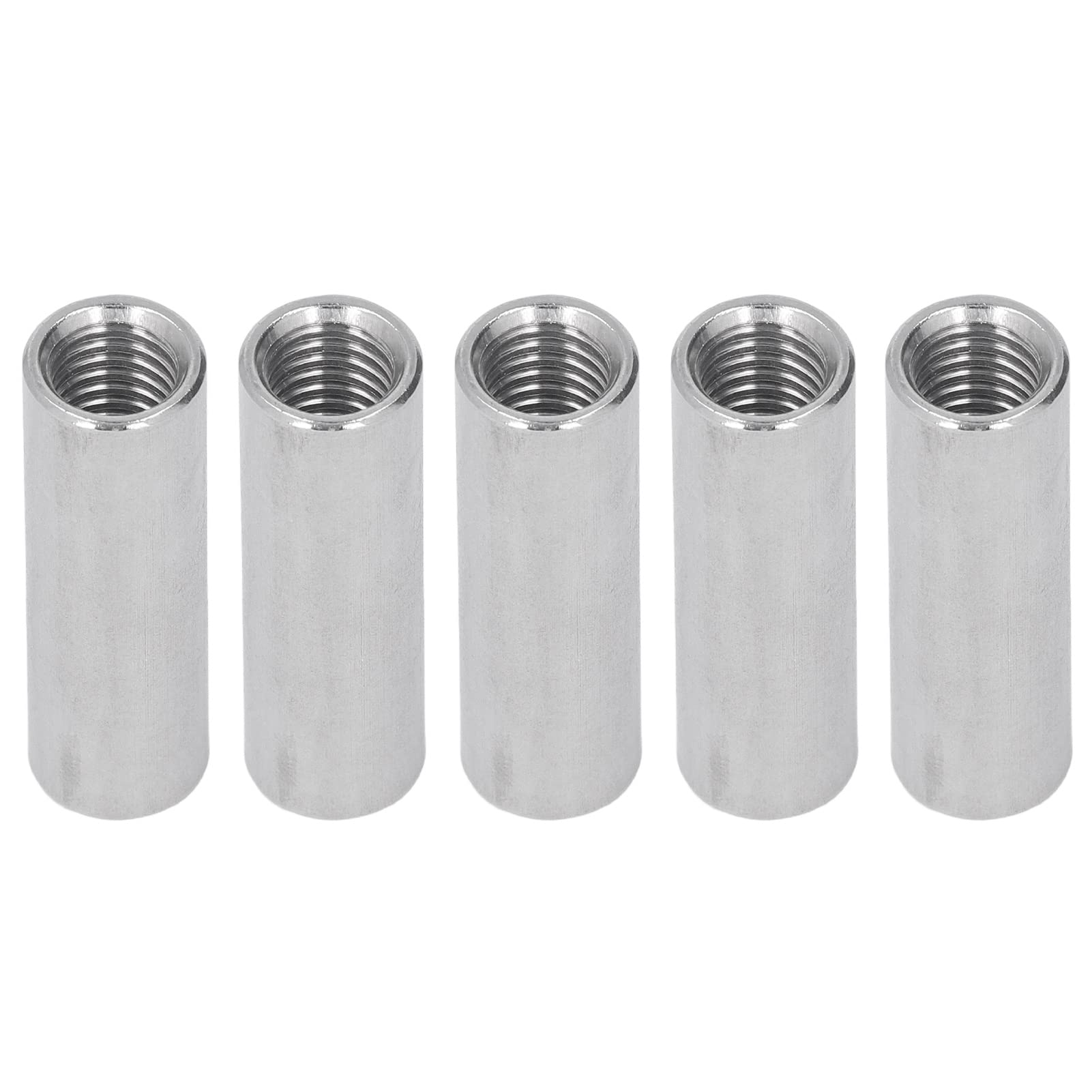 5 Pcs Round Coupling Nut M12 x 1.75 Female Thread 16mm Outer Diameter 50mm Length 304 Stainless Steel Silver Round Rod Coupling Nuts