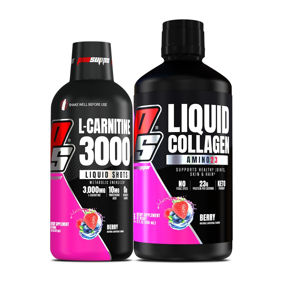 PROSUPPS L-Carnitine 3000 Stimulant Free Liquid Shots (Berry) Dr. Jekyll Signature Intense Focus, Energy & Pumps Pre-Workout Powder (Strawberry) Bundle