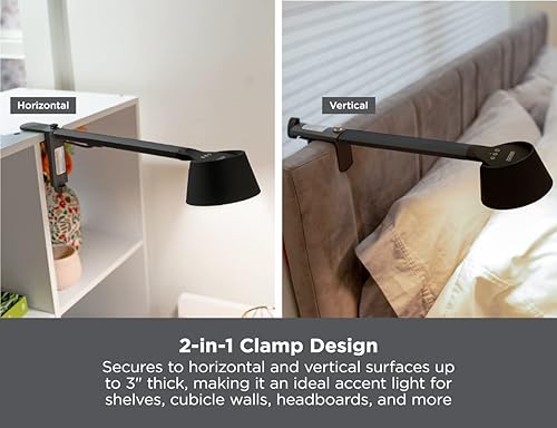 Miniatura 4 de BLACK+DECKER Verve Designer - Lámpara LED de abrazadera, se adapta a estantes, cubículos y cabeceras, LED blanco verdadero + colores RGB de 52.5 ft