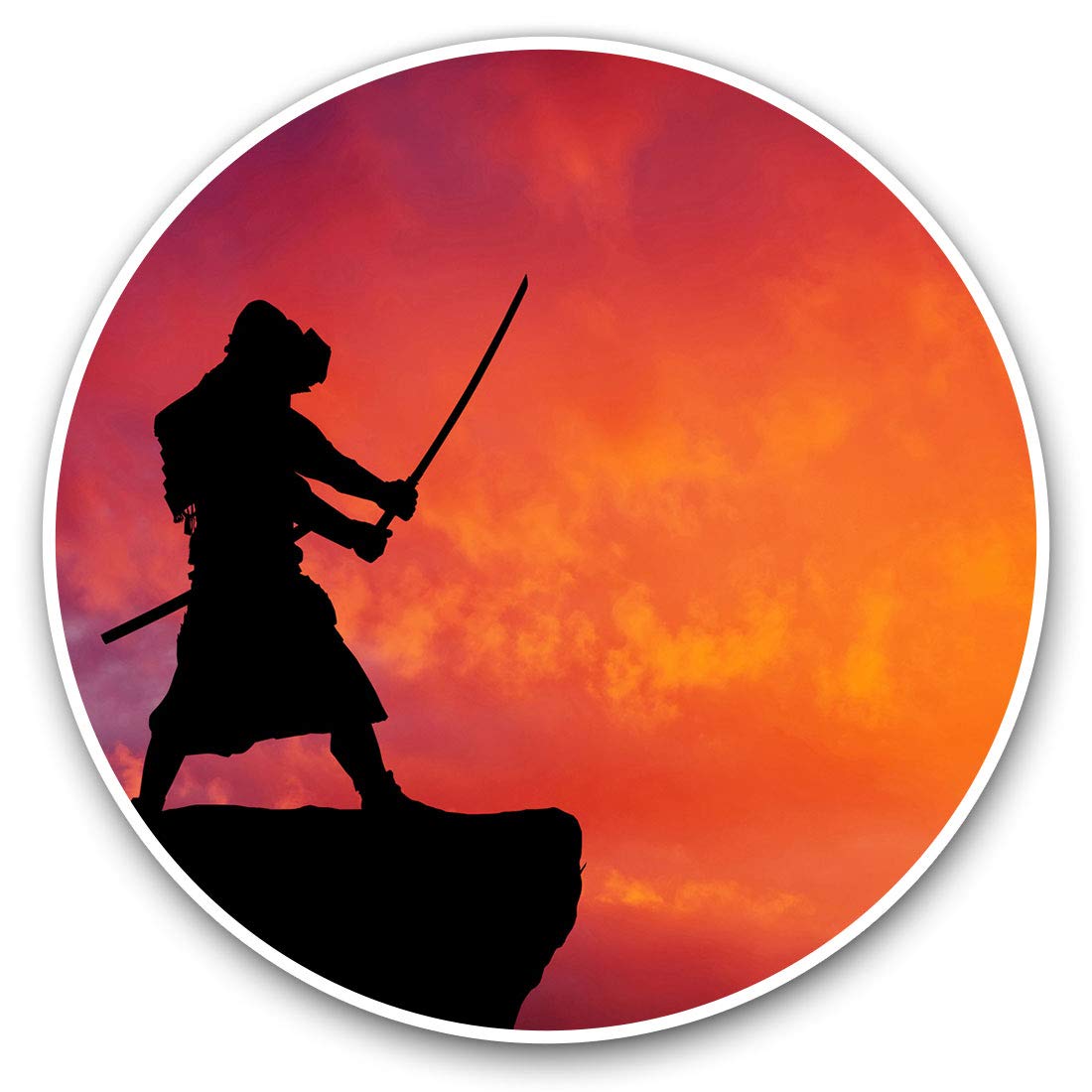 Destination Vinyl Ltd Black Samurai Warrior Sunset 14204 Vinyl Stickers (Set Of 2) 7.5Cm - Black Samurai Warrior Sunset #14204
