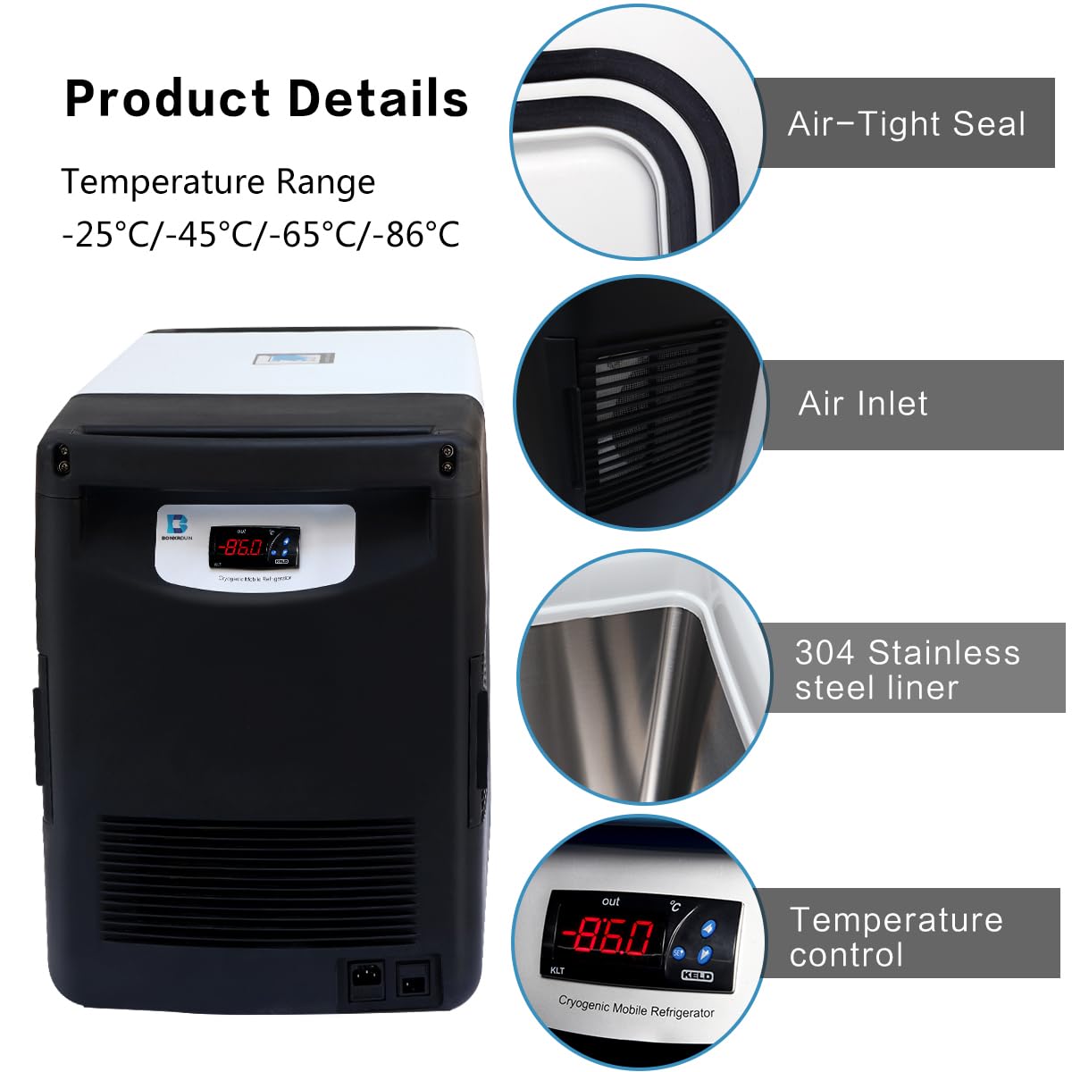 Laboratorio Congelador Portátil Ultra Baja Temperatura - 86 ℃ Congelador para Almacenamiento de Muestras de Laboratorio y Transporte Médico en Cadena Fría, 20L Azul