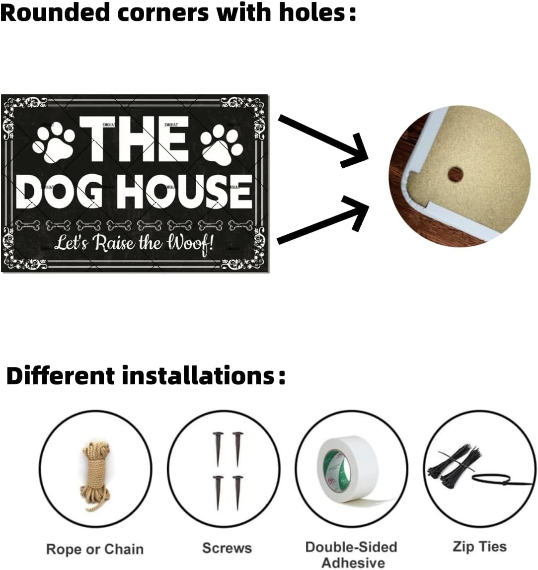 EMOHAT Funny The Dog House Metal Tin Sign Let's Raise the Woof Metal Sign Home Living Room Farmhouse Yard Garden Man Cave Metal Poster Wall Decor Gifts for Dog Lovers Tin Plaque 12x8 Inches - Image 4