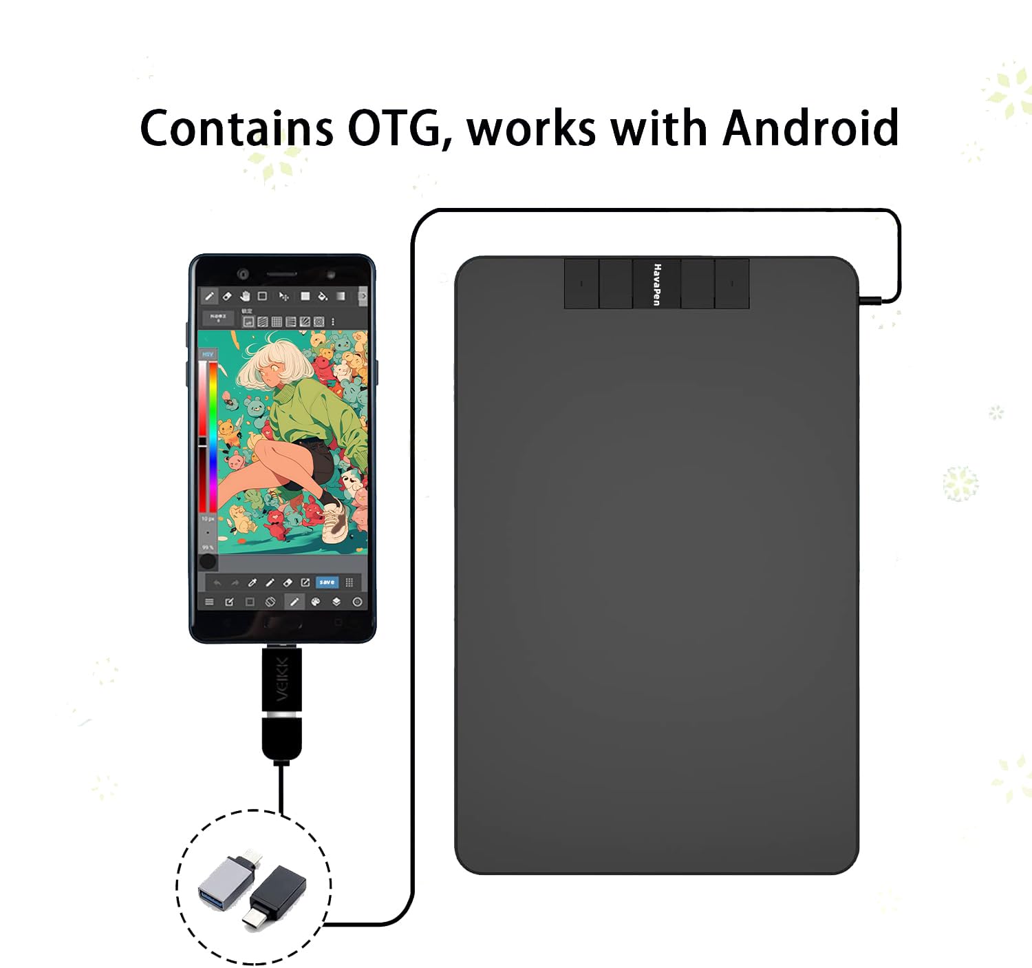 Drawing Tablet Graphics Tablet with 8192 Pressure Sensitivity Battery-Free Pen 6 x 4 inch Tablets, 4 Hot Keys Drawing Pad for Computer, Supports Mac Windows Android