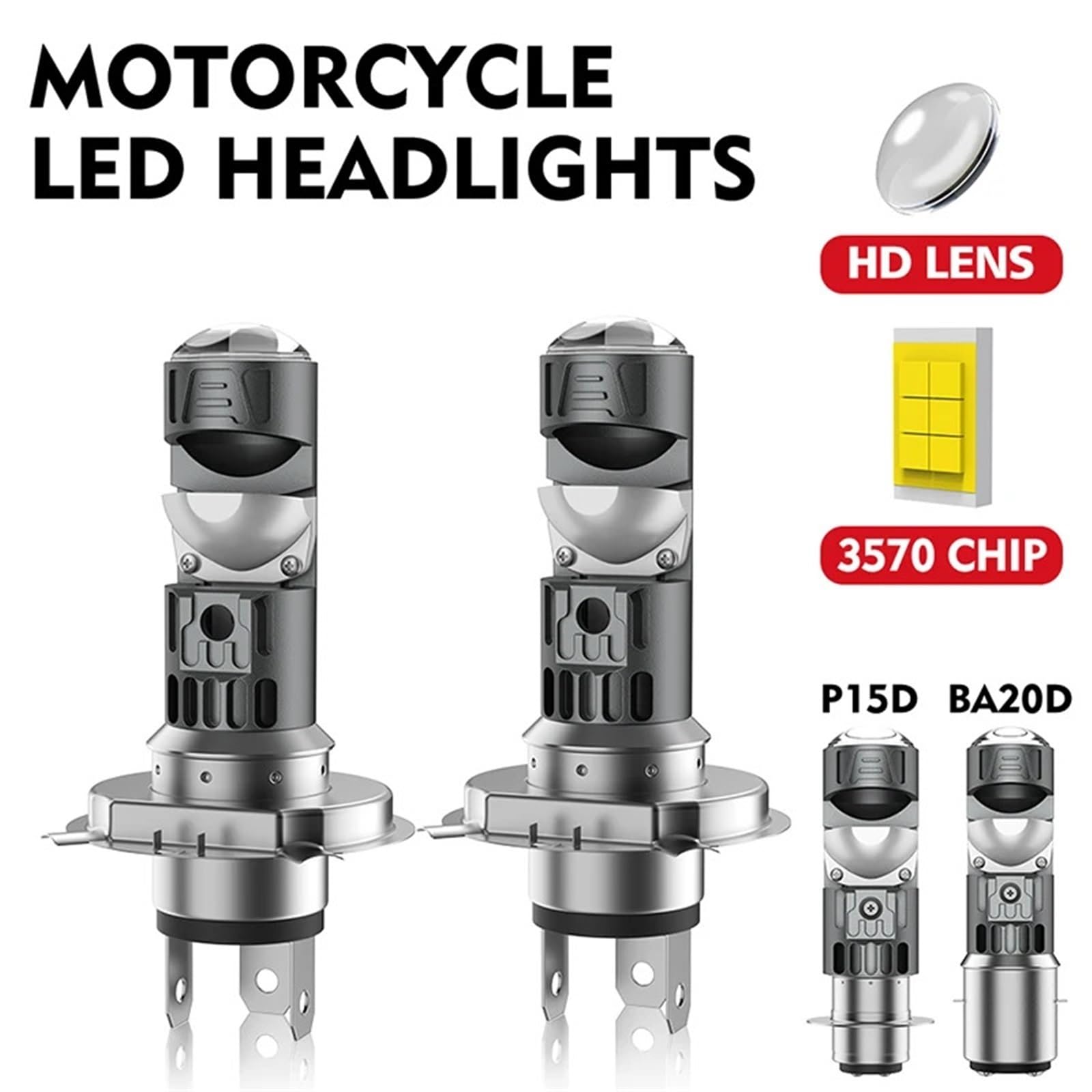 Reflektor motocyklowy LED H4 BA20D P15D 1:1 Części pasujące do reflektorów
