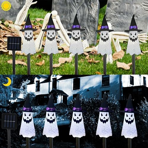 ガーデンライト ハロウィーン ソーラーライト ハロウィン 飾り カボチャ 太陽光発電 自動点灯 消灯 防水 室内 屋外 イベント 雰囲気作り ウォームホワイト ハロウィンゴースト LED ステークライト ゴーストデコレーション (幽霊5個)のサムネイル