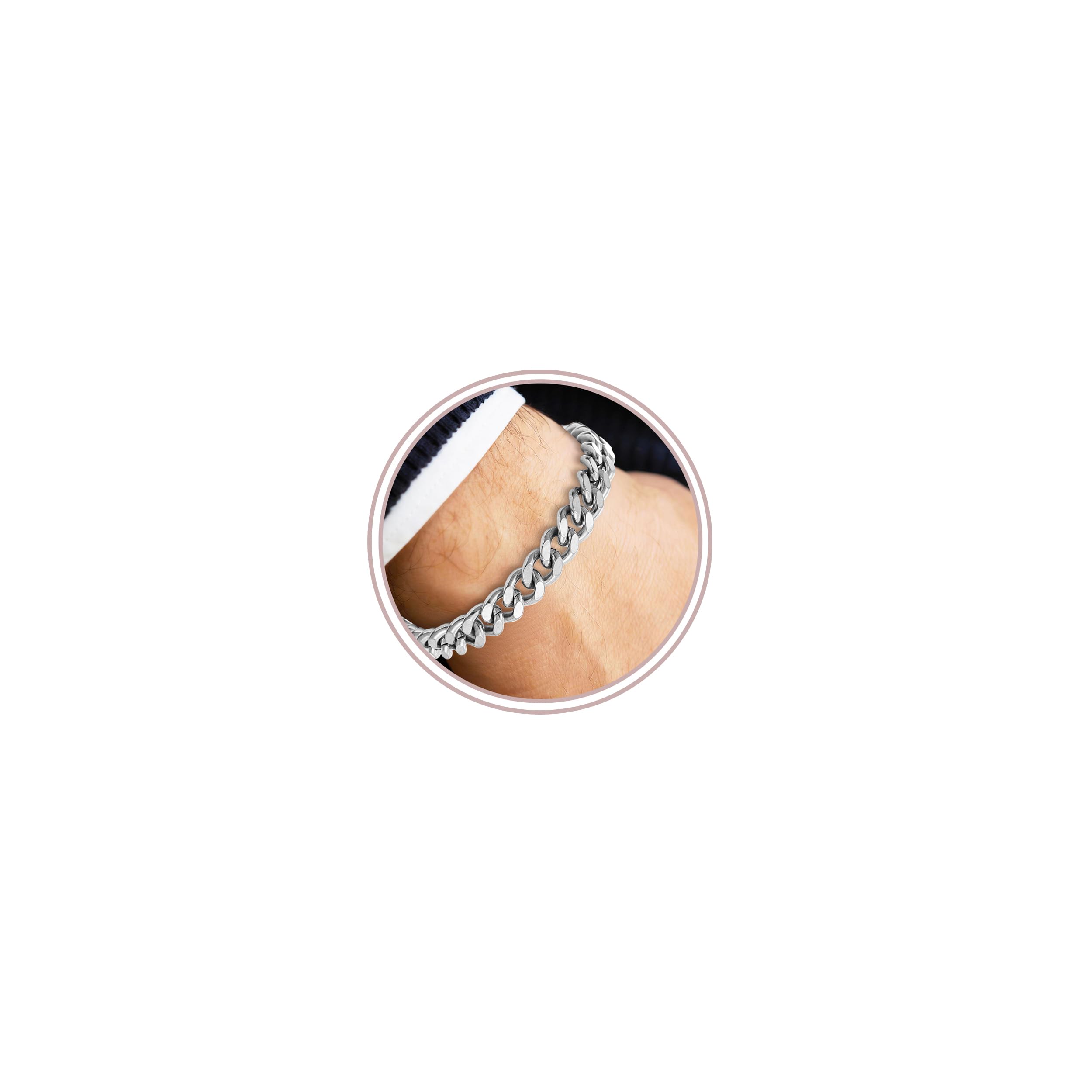 Esmoly Bracciale Uomo Argento Braccialetto 316L Acciaio Inossidabile Catena Cubana Regalo Uomo Ragazzo 19CM/21CM/23CM