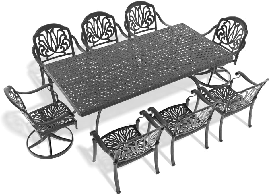 Cast Aluminum Outdoor Dining Set with Swivel Chairs for Patio and Deck Use