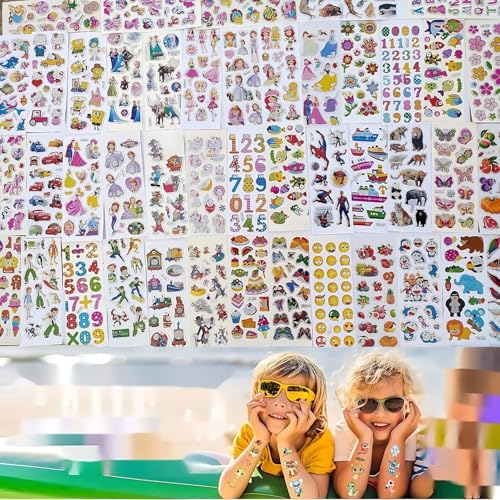 Image of Cartoon Puff 3D Stickers for Kids (20 Sheets) - Cute & Funny Removable PVC Stickers for Kids, Boys, Girls - Easy Peel, Unisex Birthday Return Gift, Party Favor (8.3 in X 3 in)