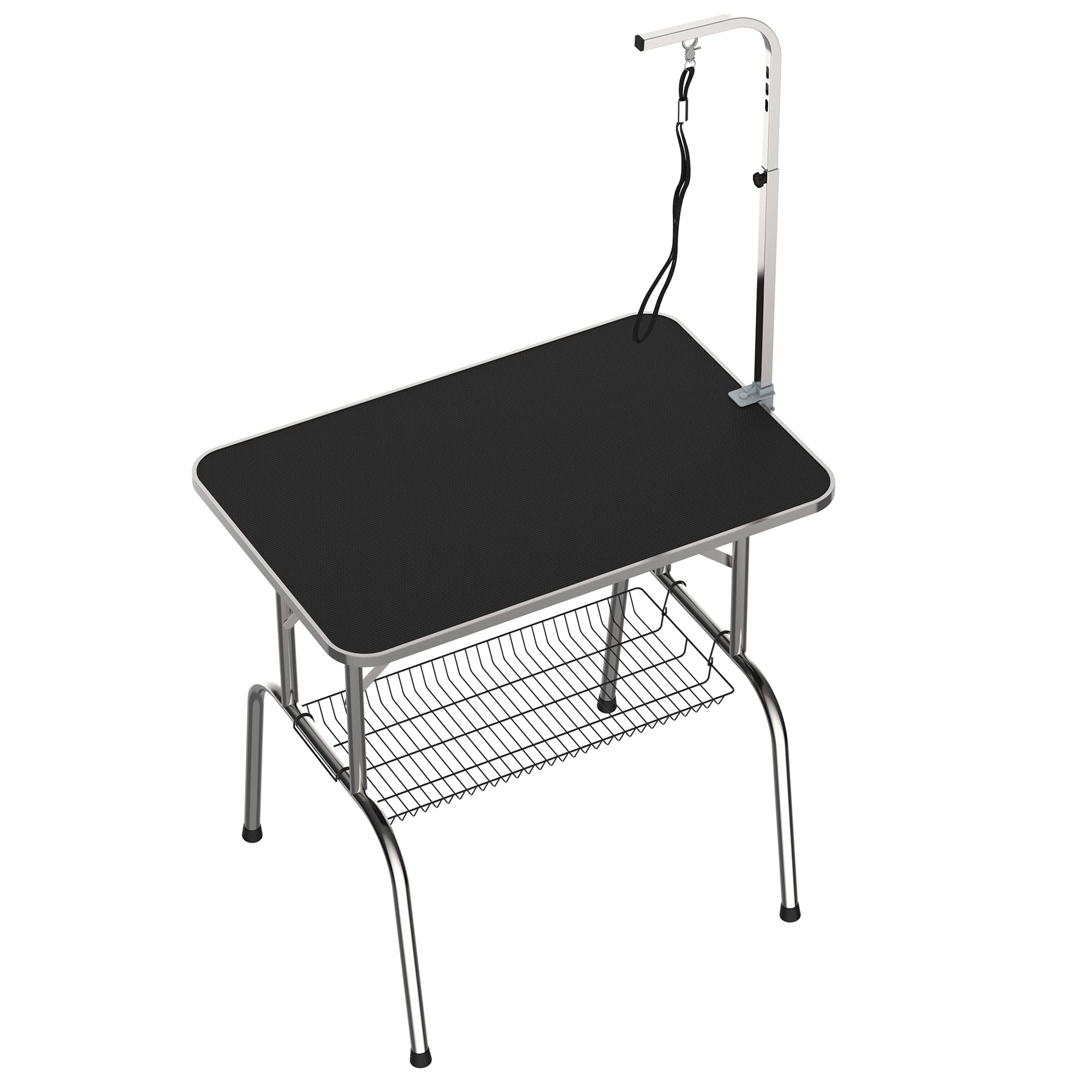 PawHut Tavolo da Toelettatura e Tosatura con Ripiano e Gambe Pieghevole | per Cani, Gatti e Animali, Gambe in Acciaio Inox, Carico 150kg, 90x60x75cm