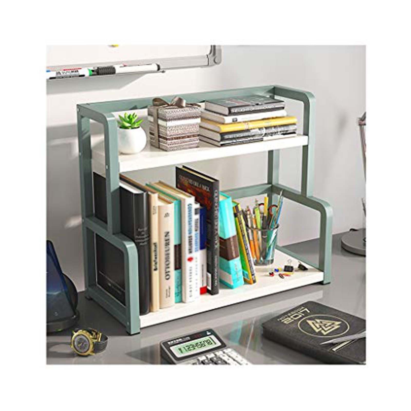 Guoddm Green Desktop Bookshelf Storage Organizer, Office Desk Bookshelf, Desktop Bookshelf Organizer For Office Supplies And Decor, Space-Saving Storage Solution(,35Cm)