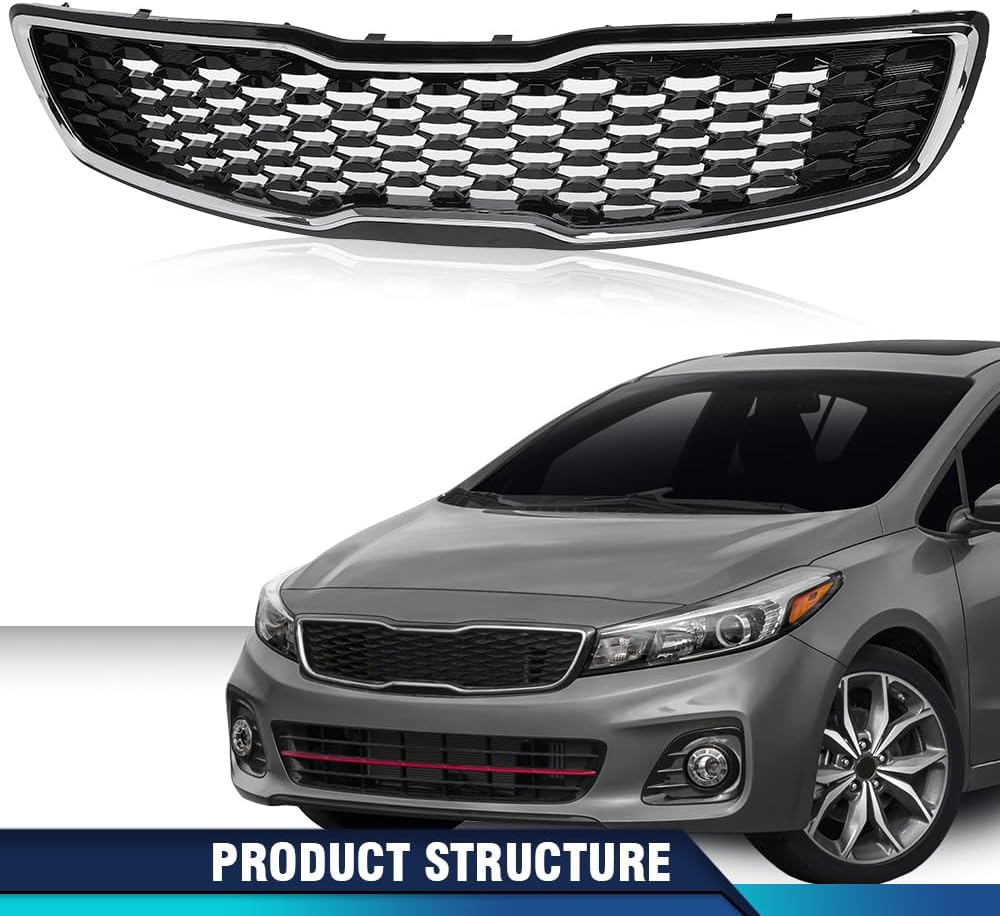 PIT66 Front Upper Bumper Grille Grill Chrome Compatible With Kia Forte5 Hatchback EX LX 2017 2018 17 18 86350-A7810, 86350A7810, 86350A7830, 86350-A7830