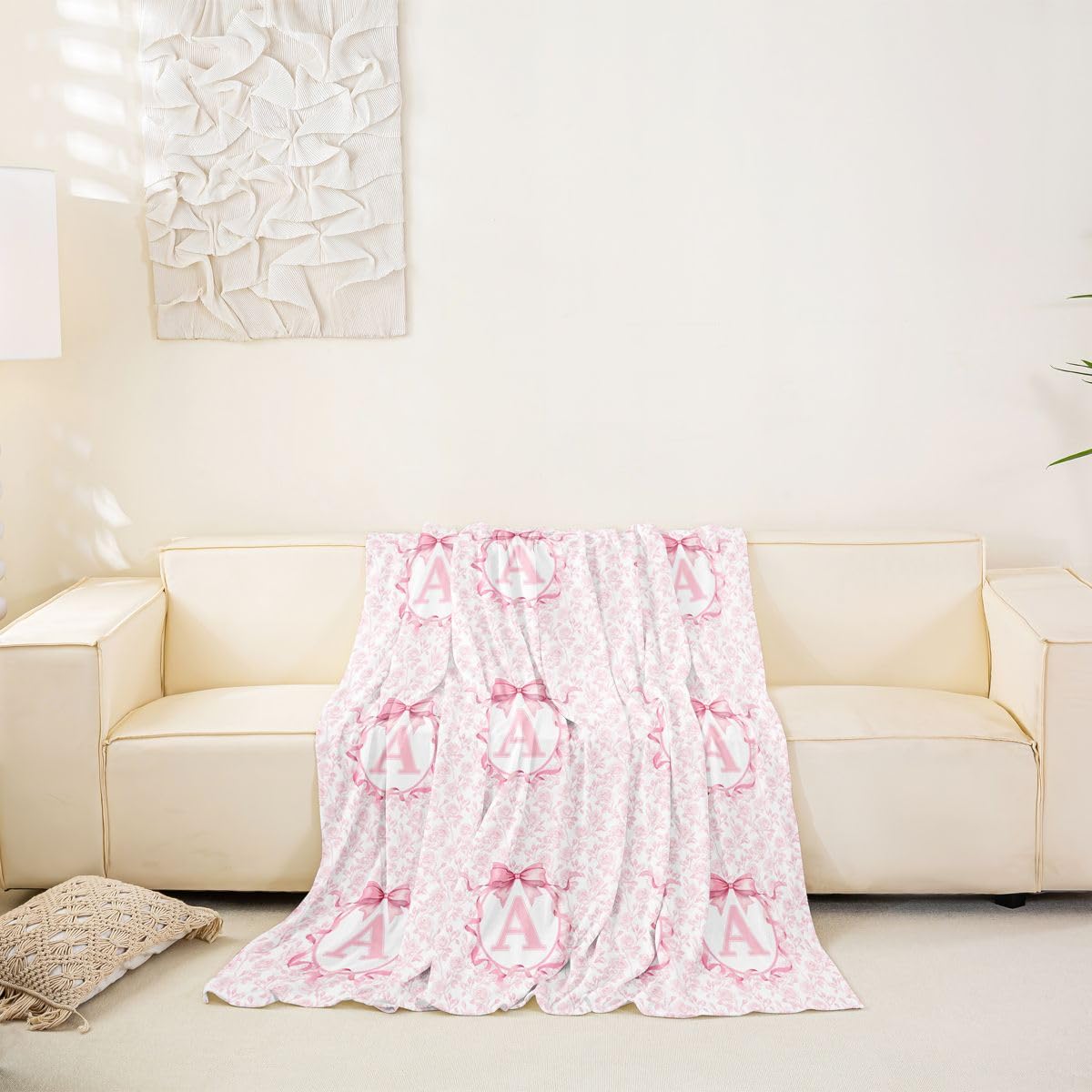 Homewish Baby Rosaschleife Sofaüberzug Personalisierter Buchstabe Anfangsbuchstabe A Couch Überwurfdecke 180x381 Frühlingsfloral Sofa Cover Schleife Kokette Sofahusse