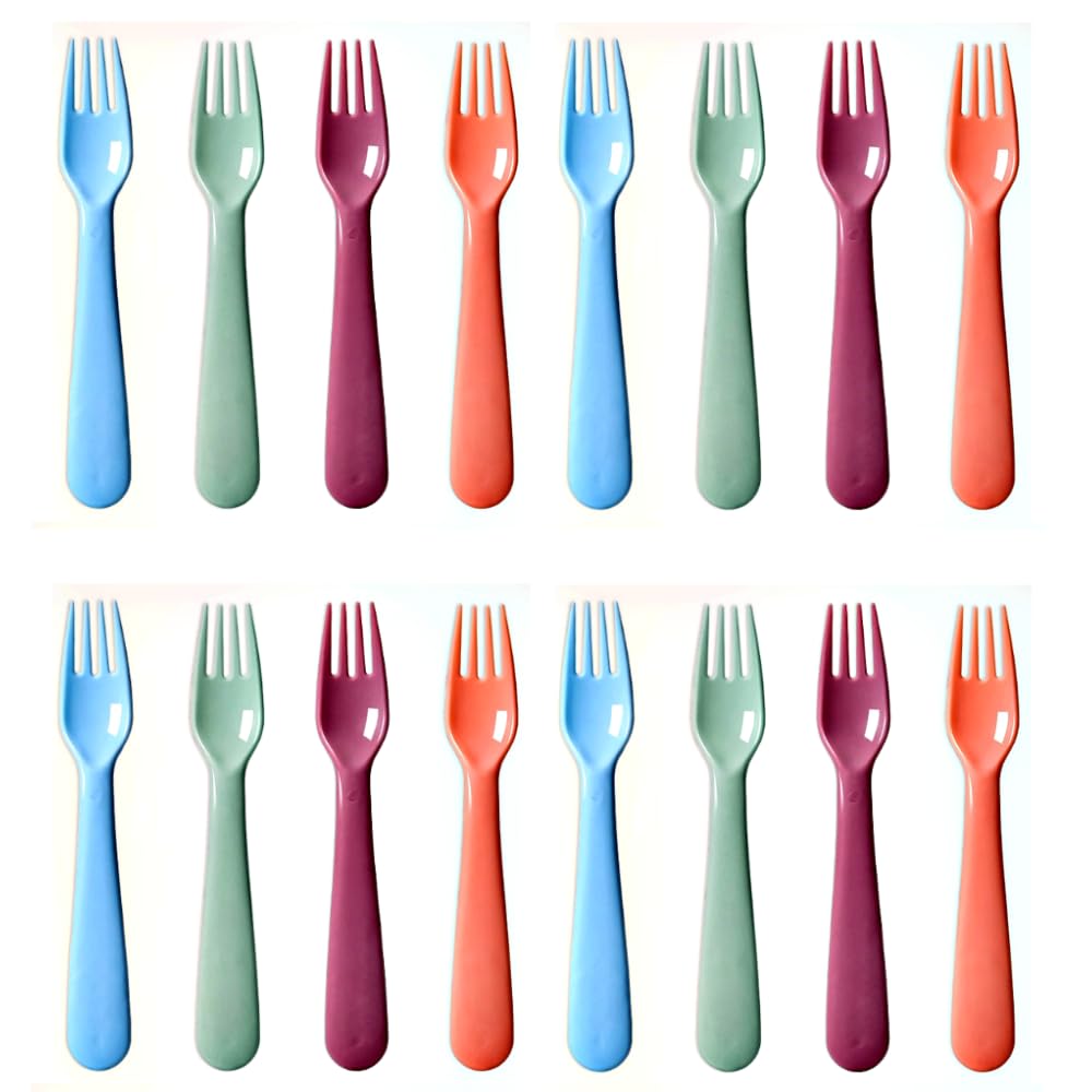 ChaLeeMoo 16Pcs Kids Plastic Forks, Multicolor Kids Cutlery Utensils, Reusable Toddler Silverware Set, BPA Free, Ideal for School Lunch, Camping, Travel, Party Favors, Dishwasher Safe