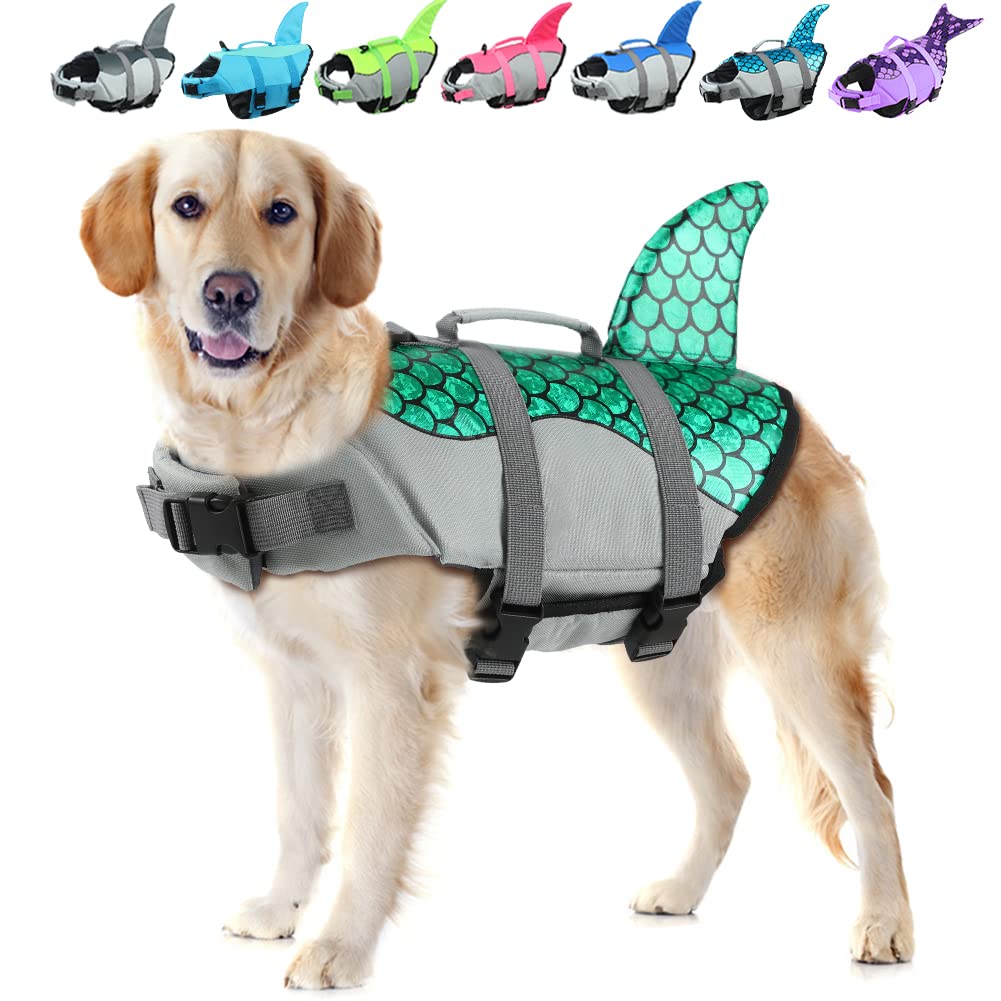 EMUST Dog Life Jacket Shark, Dog Life Vests for Small, Middle, Large Dogs with Rescue Handle Dog