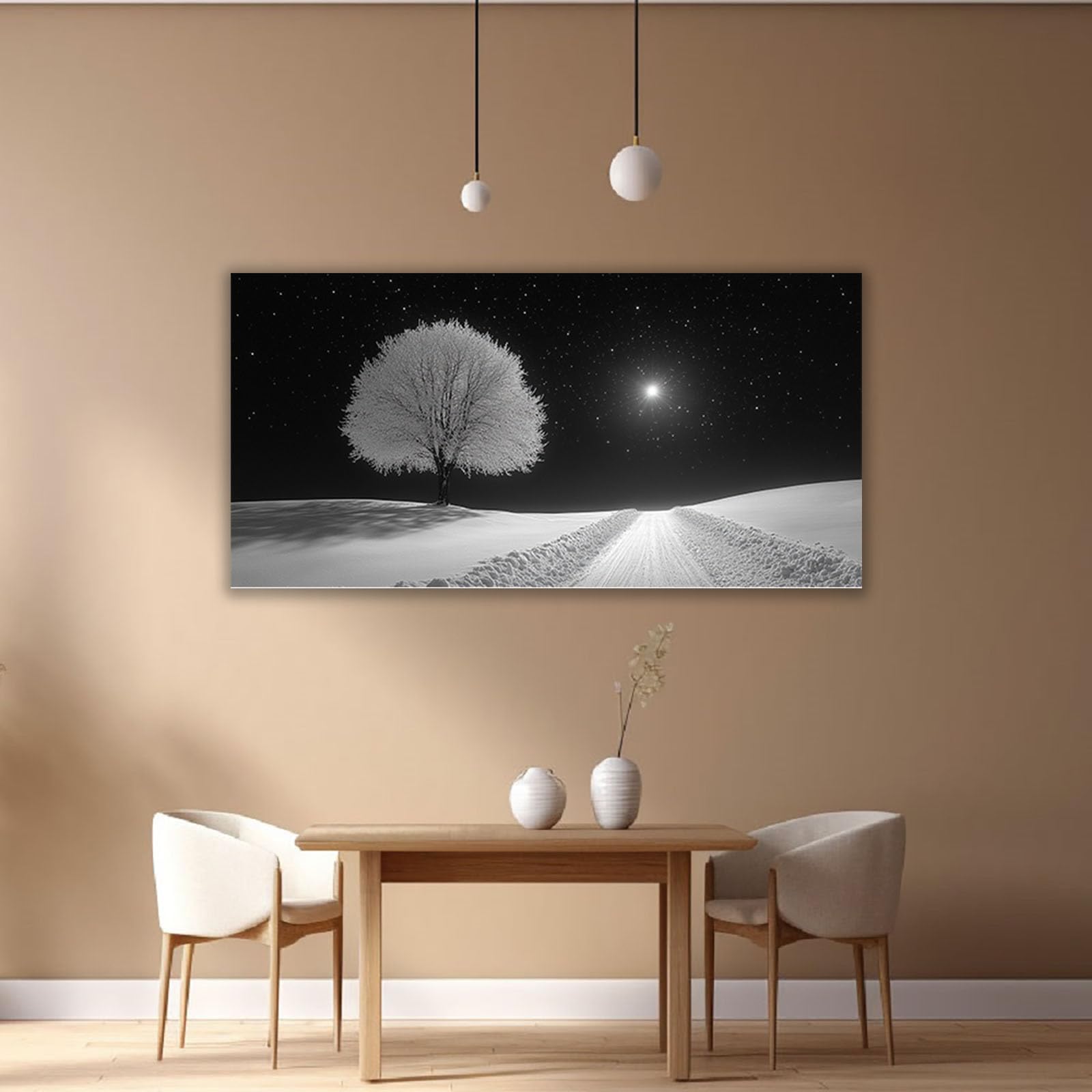 TODOAA Cuadros Decoracion Salon Modernos Invierno Negro Blanco Árboles Naturaleza Cuadro,Dormitorios Comedor Oficina Pasillo Cocina Y Baño Decoracion（Blanco-70x140cm Sin marco