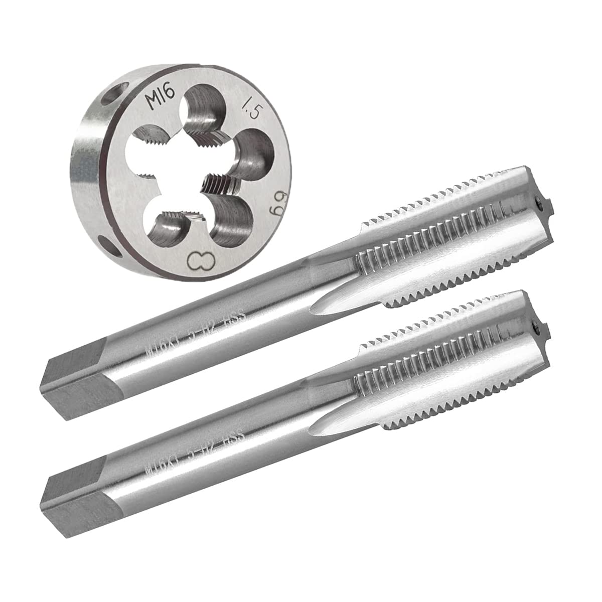 Arkdeffon M16 x 1.5 Metric Hand Tap and Die Set Thread Tap and Round Die Right Hand Straight Taps and Die (M16 x 1.5)