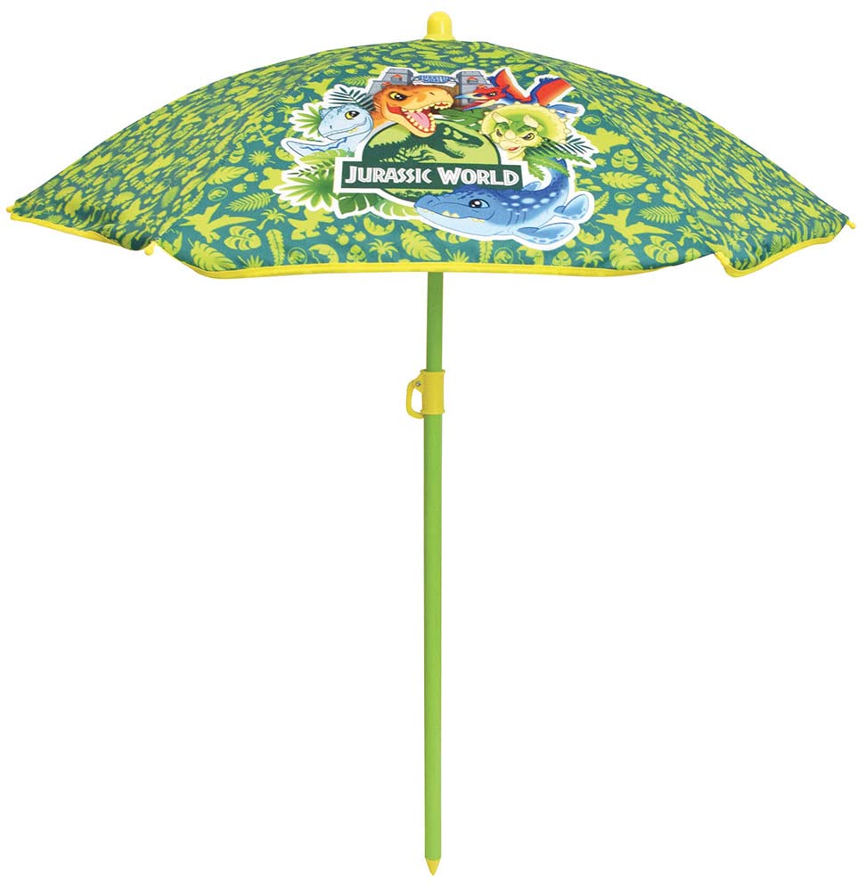FUN HOUSE 713464 Jurassic World Salon DE Jardin Dinosaures pour Enfant avec Une Table H.46 X Ø46 CM, Deux CHAISES H.53 X L.38,5 X P.37,5 CM ET Un Parasol H.125 X Ø 100 CM Multicolore