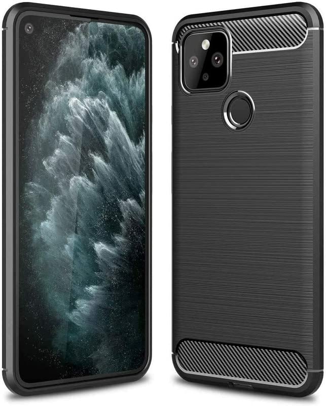 Image of NPRC Hybrid Ultra Slim Protective Case TPU Non-Slip Carbon Fiber Texture Shockproof Case Cover for Google Pixel 5A - Black