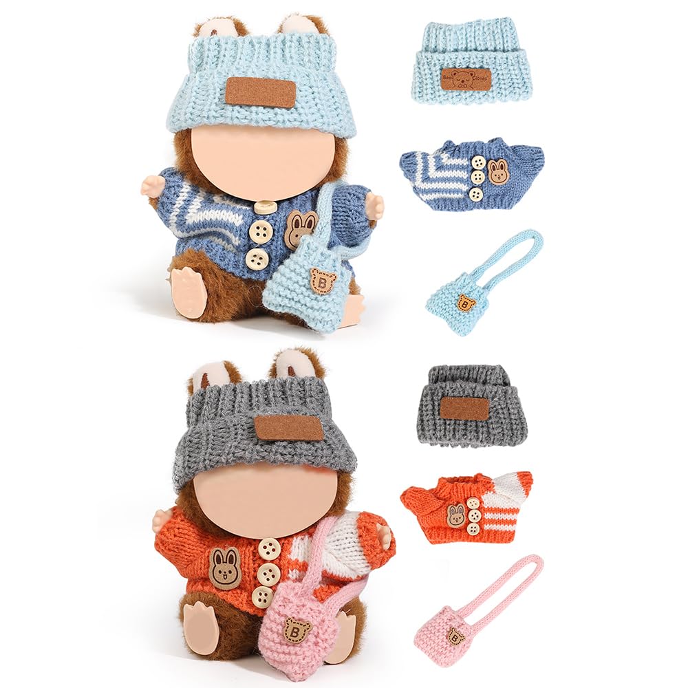(2 Pack) XMBYGY Doll Clothes for Labubu (for 17/15cm Standing/Sitting Doll)(NO Doll)- Multiple Style Kits Clothes for Dolls Included Figures Clothing +Hat +Shoulder Bag for Girl and Woman (GOP+BBB)