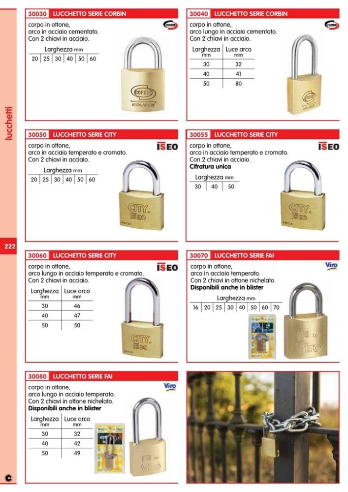 12PZ CORBIN LUCCHETTO RETTANGOLARE MM. 30 Nextradeitalia