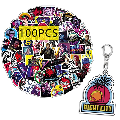 GTOTd Cyber Game Stickers Aufkleber (100 Stück Mit Keychain Dekor) Gifts Geschenke Colorful Vinyl Decals Party Supplies für Laptop Wohnzimmer Skateboard Graffiti