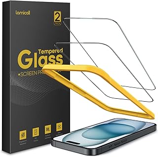 Lamicall for iPhone 15 Screen Protector (6.1”), [Top 9H Tempered Glass Film], Easy Alignment Frame, 0 Bubbles, Fingerprint Resistant, HD Clear, Case Friendly for iPhone 15 Tempered Glass - [2 Pack]