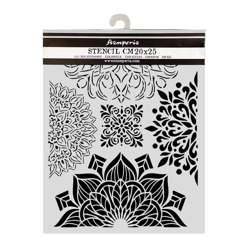 Stamperia - Thick Stencil for Scrapbooks, Albums, Cards, Bullet Journals, and More, Flexible Material, Easy to Clean, Perfect for Crafts and Gifting (Gardens of Time, Half Friezes)