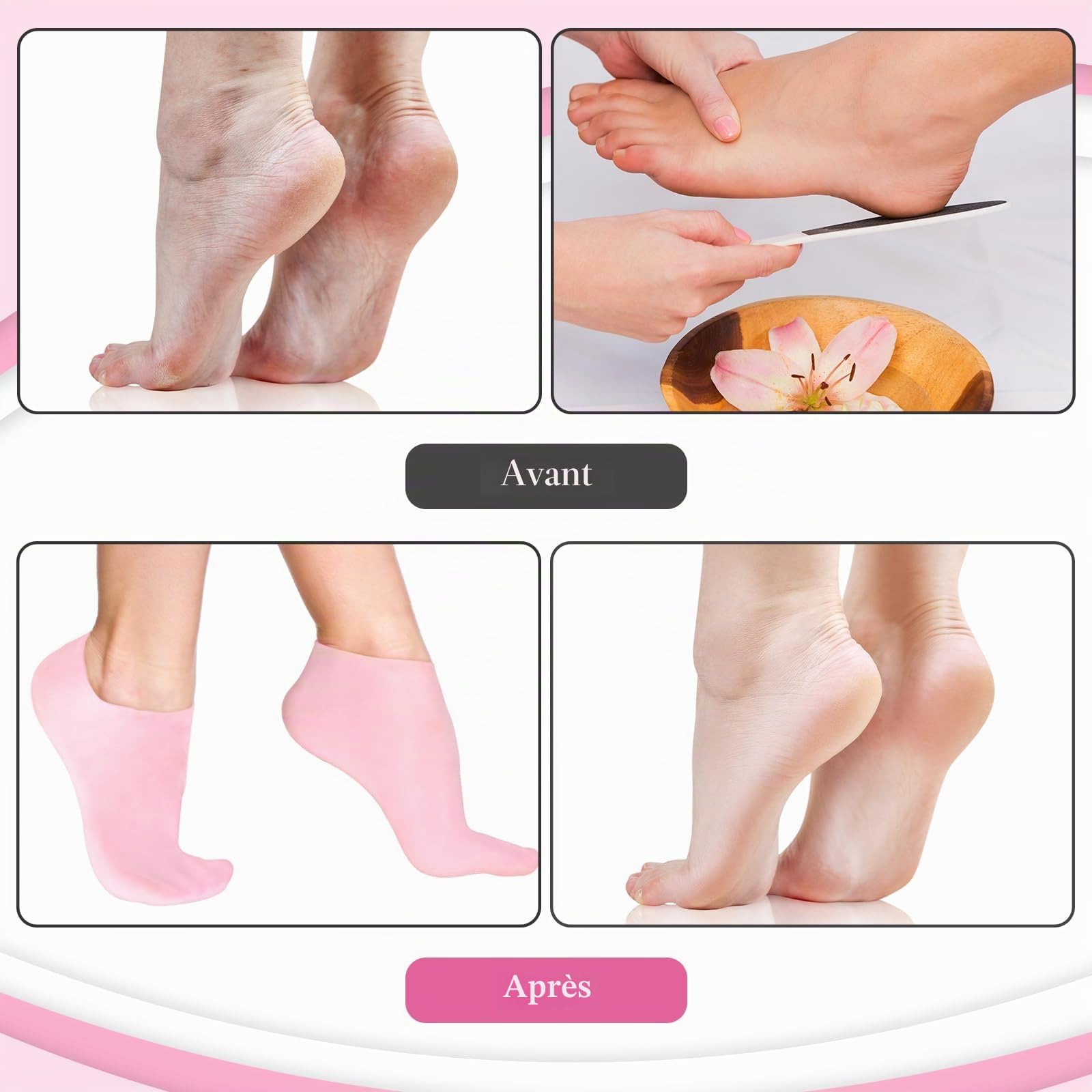 Lot de 2 Paires de Gants et Chaussettes Spa en Silicone Hydratants - Traitement de Nuit pour Mains et Pieds - Guérison de l'Eczéma, Réparation et Hydratation
