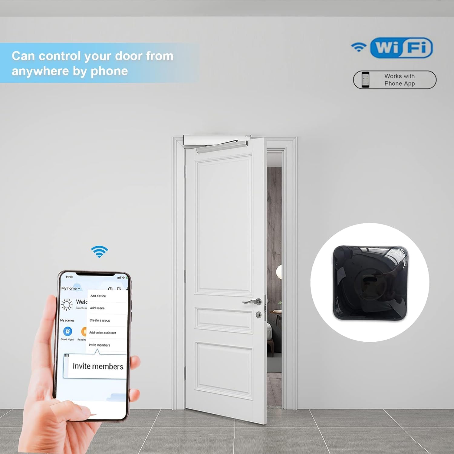 Automatic Electric Door Operator, Auto WiFi Swing Door Opener System with Integrated Mobile App Control, Voice Assistant