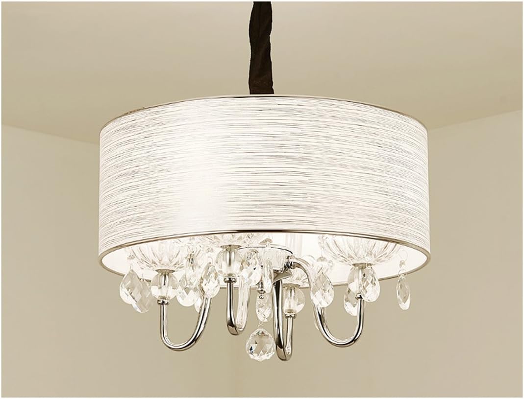 Modern Crystal Pendant Light in Cylinder Shade, Drum Style Home 5 Ceiling Light Fixture Flush Mount, Pendant Light Chandeliers Lighting for Bedroom, Living Room Rain Drop Decoration (4)