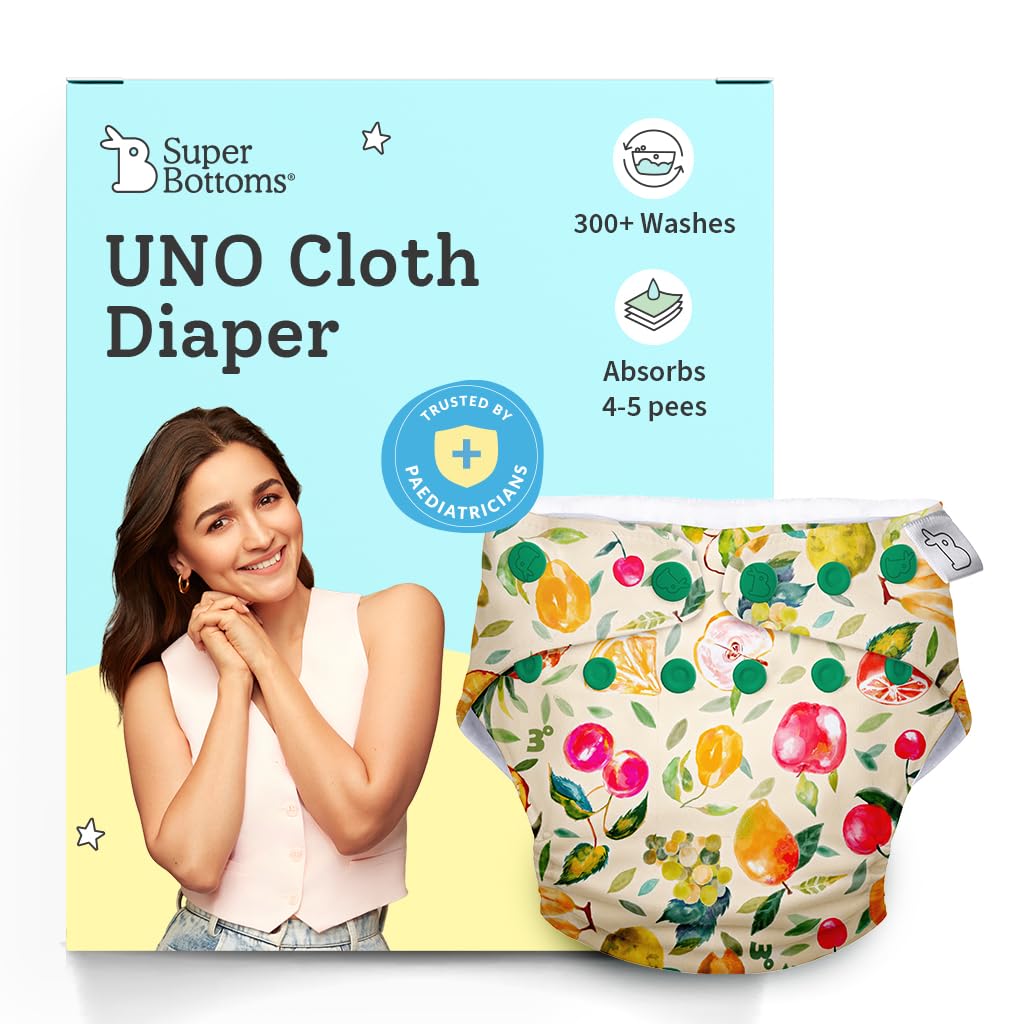 superbottoms UNO Freesize Premium Cloth Diaper for babies (3m-3y) + Organic Cotton Pad | Washable & Reusable 300+ Times | Superior Absorption | Waterproof | Super Soft & Gentle - Fruit-burst, 1 count-image-49