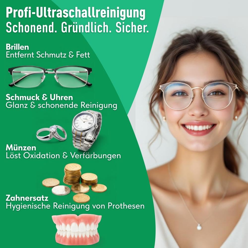 Emma Grün® Ultraschallreiniger Flüssigkeit 5 x 750 ml – Konzentrat für Brillen, Schmuck & Dentalgeräte – für Ultraschallgeräte (5)