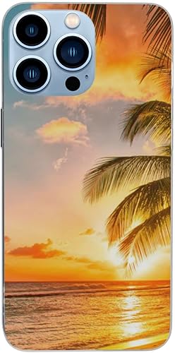 Funda protectora para iPhone 12 y iPhone 12 Pro, transparente con estética de playa hawaiana, puesta de sol, palmera para niñas y mujeres, a prueba