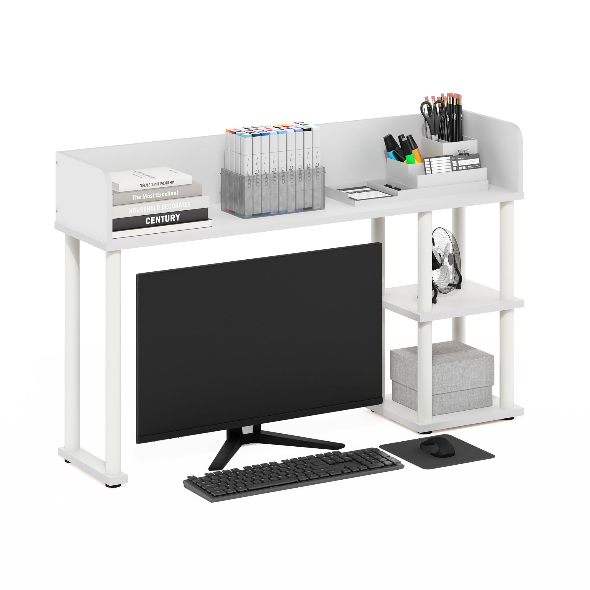 Furinno CLASSIC Mensola da Scrivania, Alzata da Scrivania a 3 Ripiani, Mensola Libreria, Organizer da Scrivania, per Forniture per Ufficio, Accessori da Scrivania per Ufficio, Bianco