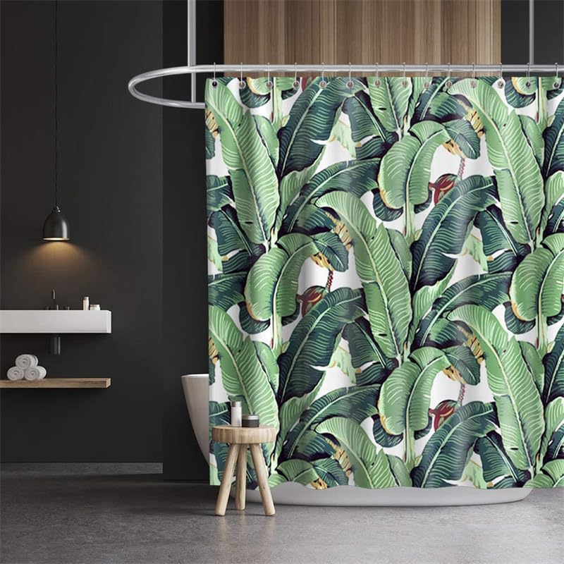 Tropical Green Palm Leaf Banana Leaves Shower Curtain Watercolor Botanical Banana Tree Nature Plant Curtain for Bathroom Decor 180 * 180cm - Image 2