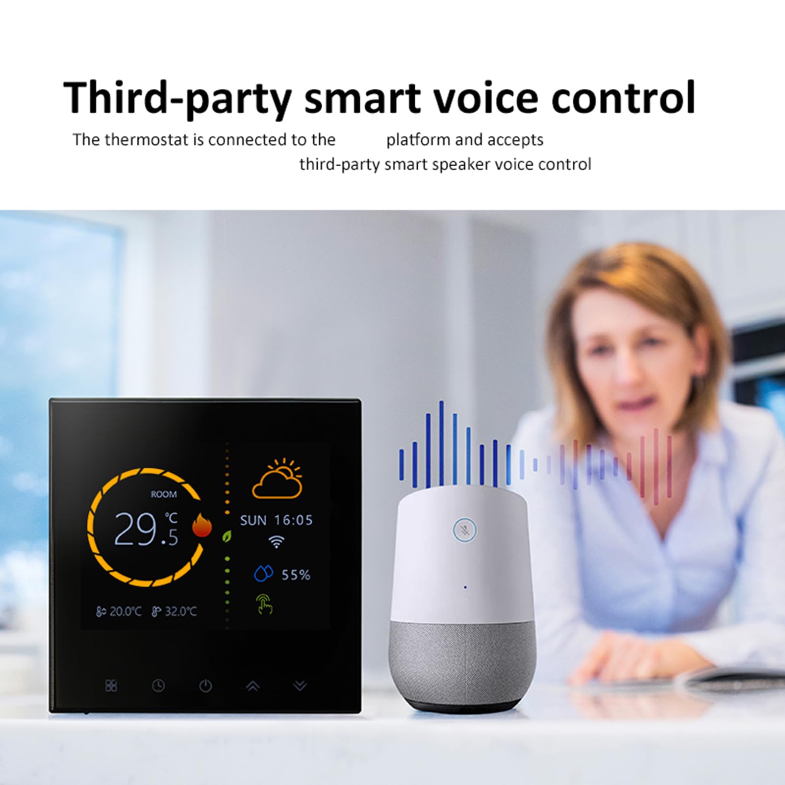 Zerodis Regolatore di Riscaldamento Domestico Intelligente, Regolatore di Temperatura Digitale con Accesso WiFi Remoto e Precisione di ±1 ℃ per Sistemi a Pavimento Ad Acqua, Senza Cavo (BLACK)