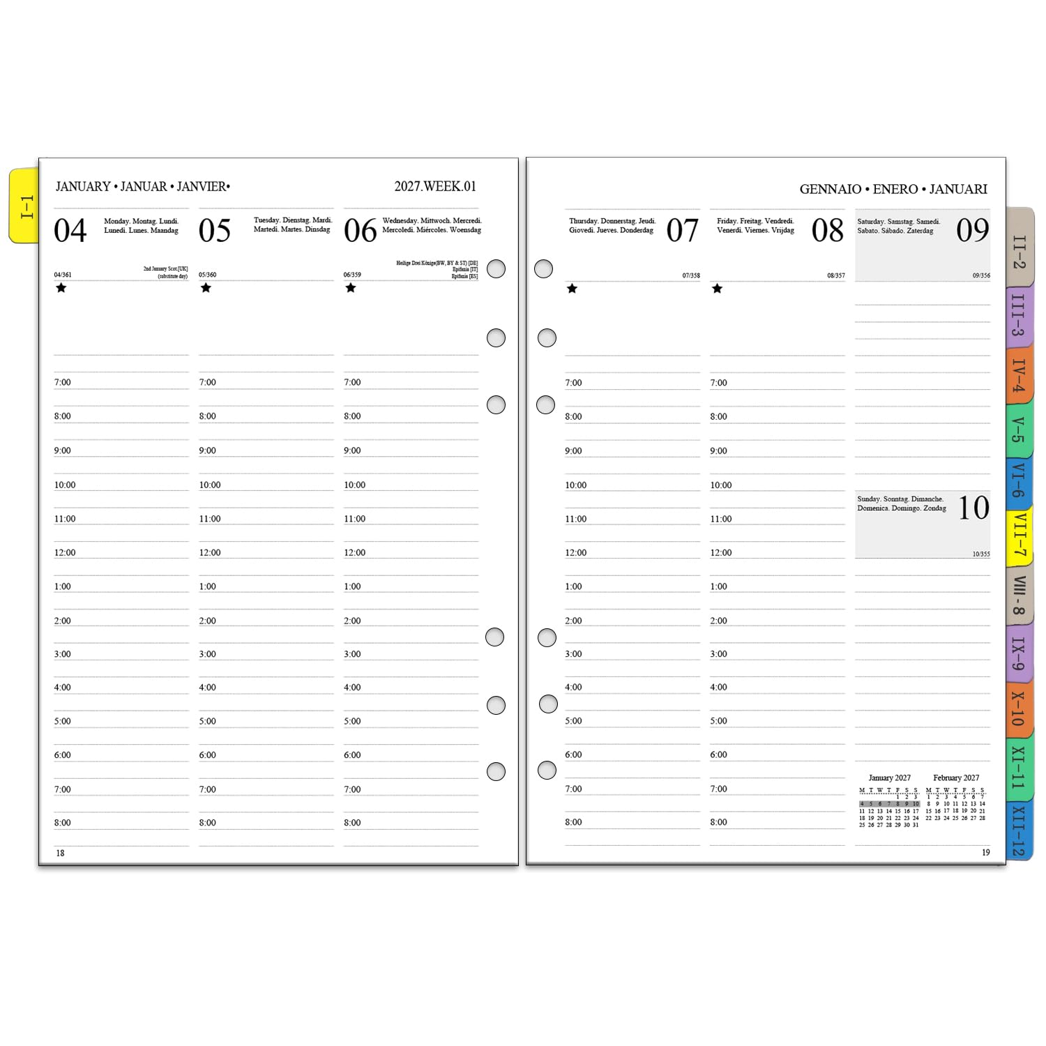2027 Appointment Diary Refill A5 Size, Week on 2 Pages Vertical Layout, Weekly Monthly Planner with Tabs, Notes, Contacts, Jan-Dec 2027, Compatible with Filofax A5 Organiser