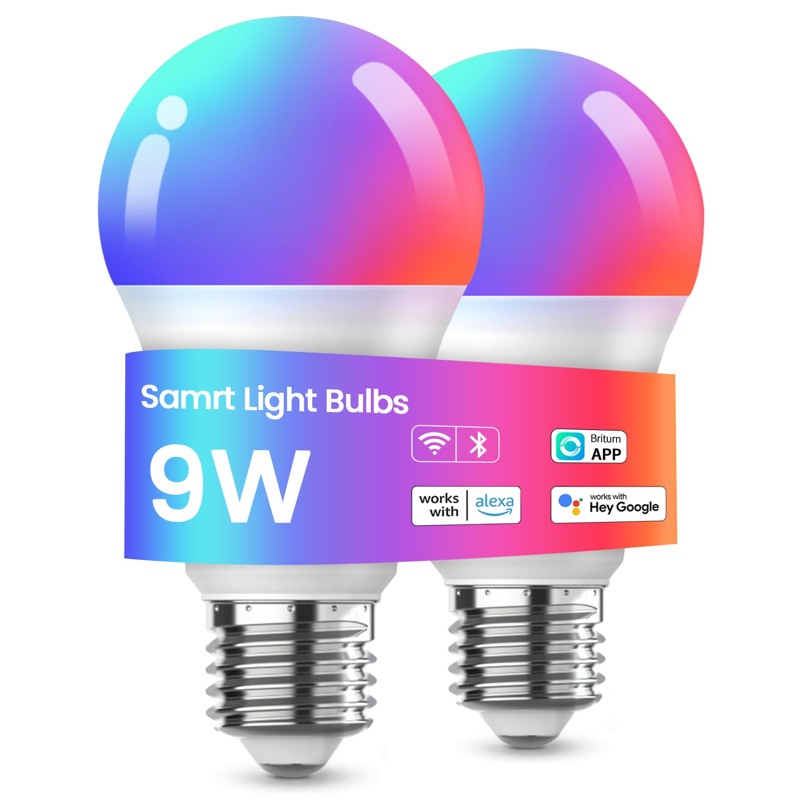 Meliya LED Smart Light Bulbs, Color Changing Dimmable & Timing Smart WiFi and Bluetooth Bulb, Compatible with Alexa and Google Assistant, RGBWW A19, 9W 800 Lumens, Music Sync, Voice Control (2 Pack)