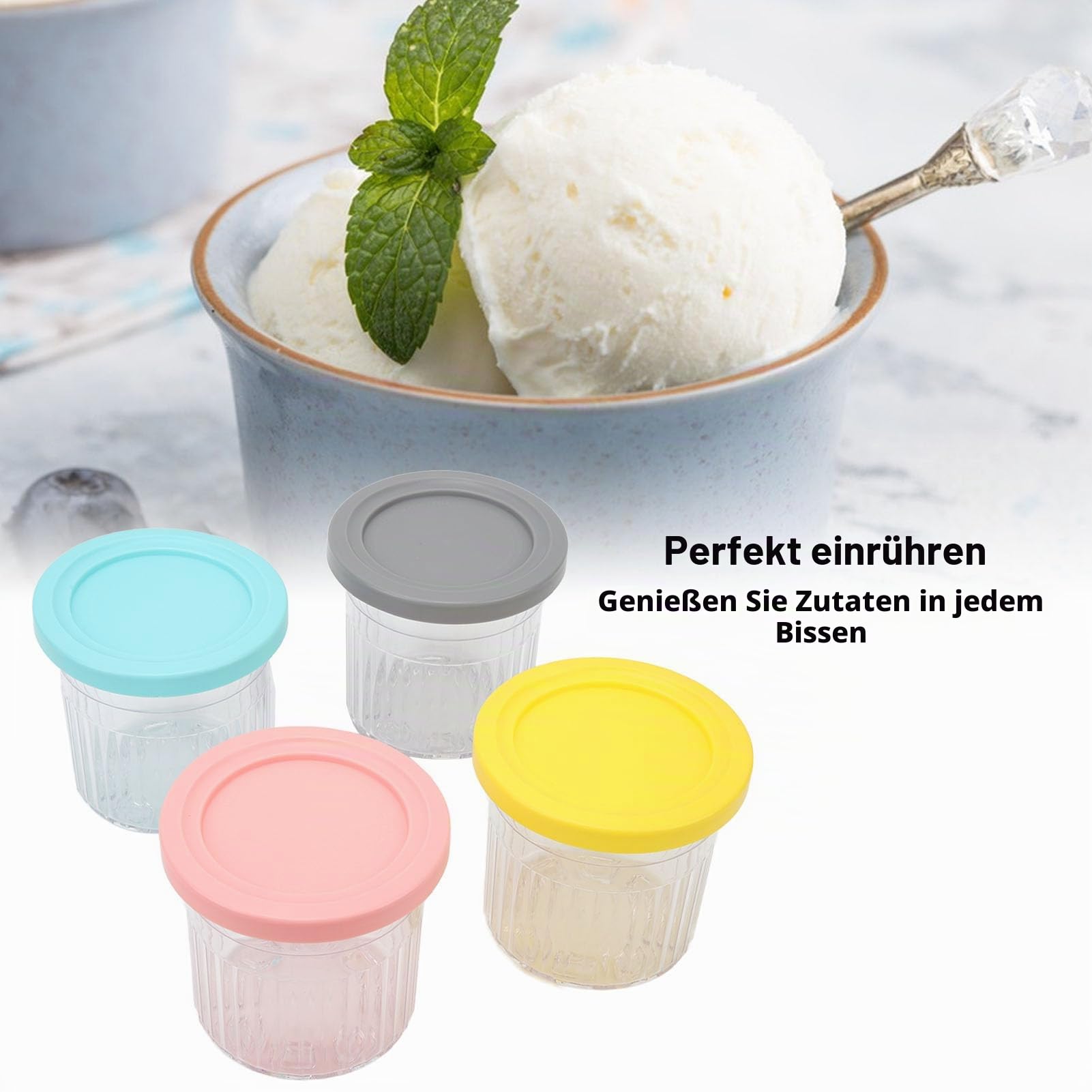 4er-Pack Wiederverwendbare 600-ml-Eisbecher – Spülmaschinenfeste Gefrierbehälter für Eismaschinen der NC299AMZ NC300s-Serie und Hausgemachte Tiefkühldesserts