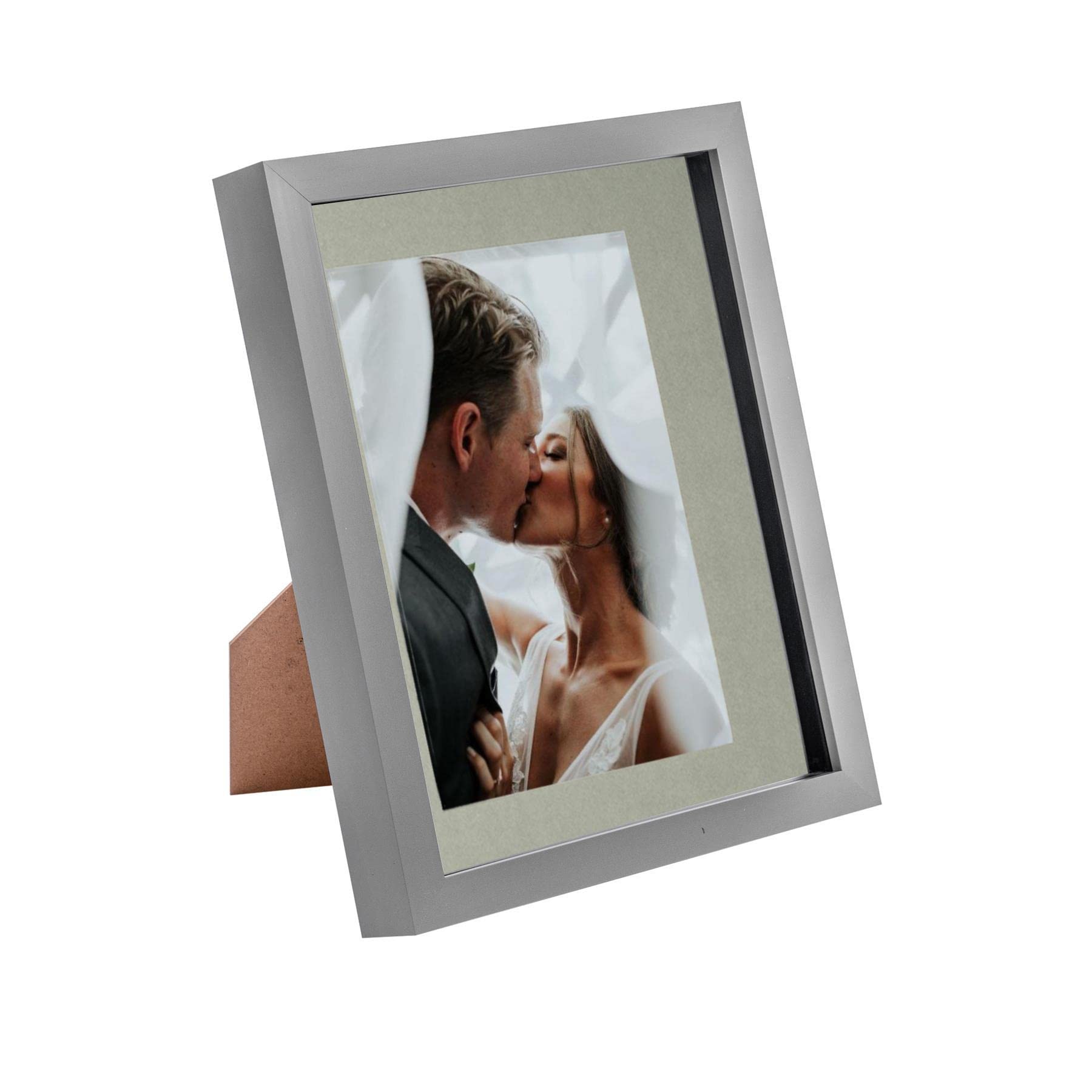 Nicola Spring Grey/Grey 3D Shadow Box Photo Frame - 8X10 (20X25cm) - 5X7 Mount (12X17cm) - Pack Of 1 - 3D Photo Frame Box Portrait Picture Display Case For Crafts, Keepsakes Size 3