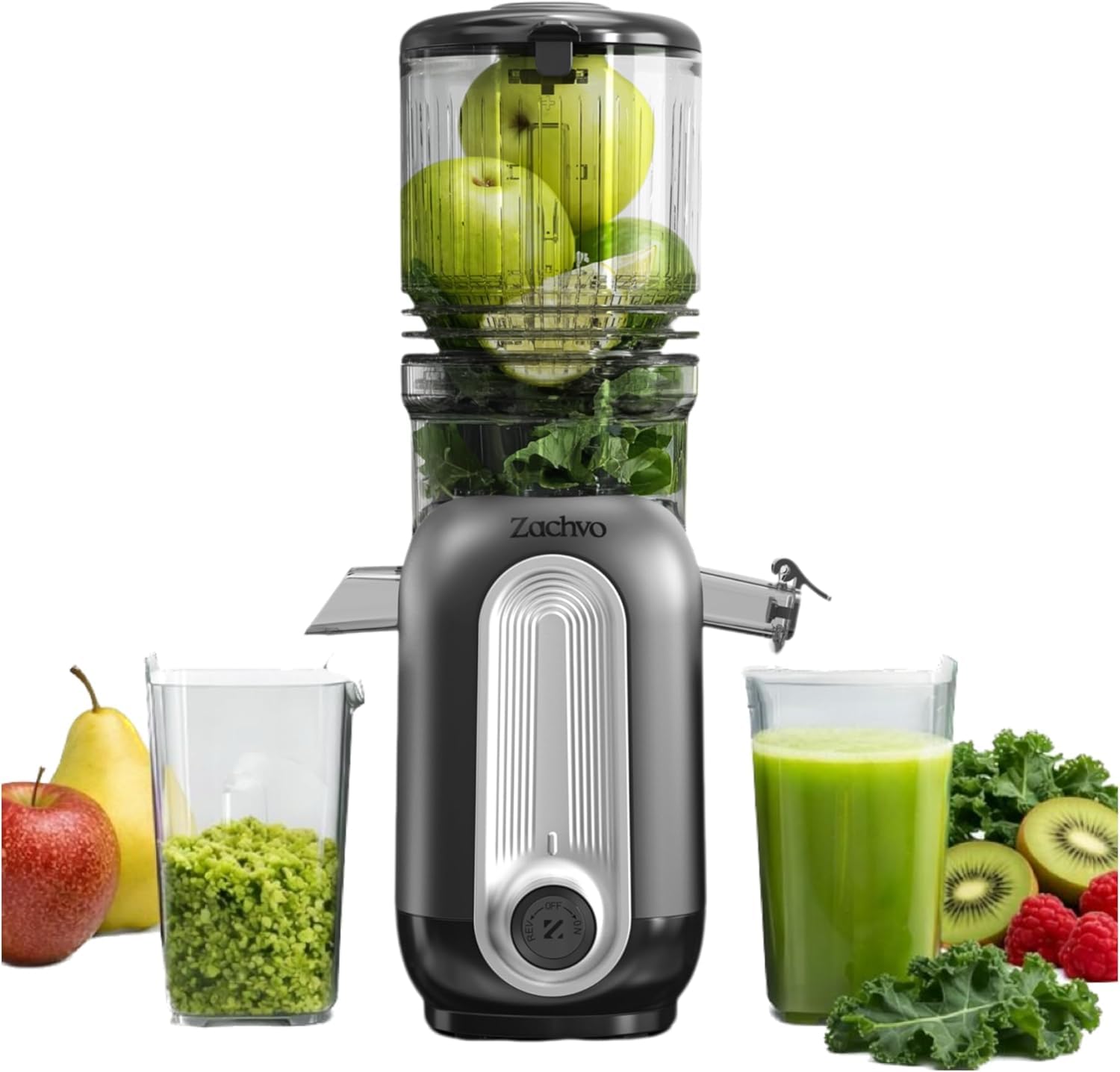 ZACHVO Entsafter Gemüse und Obst Testsieger – Slow Juicer mit 130 mm Extra Breitem Einfüllschacht, Kaltpress-Technologie (300 W), Hohe Saftausbeute, Leise & Einfach zu Reinigen
